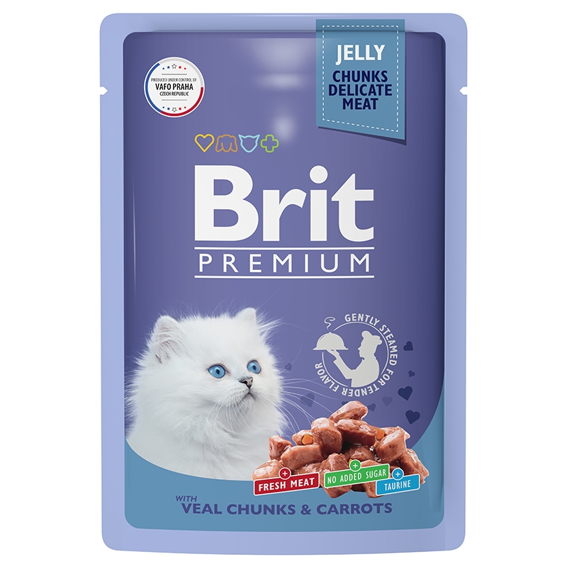 Брит Паучи Premium Jelly для котят, кусочки в желе, 14*85 г, в ассортименте, Brit 
