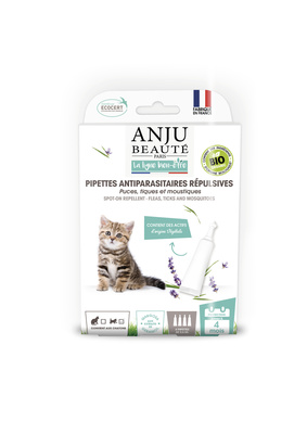 Анжу Бут Капли репеллентные для котят от блох, клещей, комаров, 4 пипетки, Anju Beaute