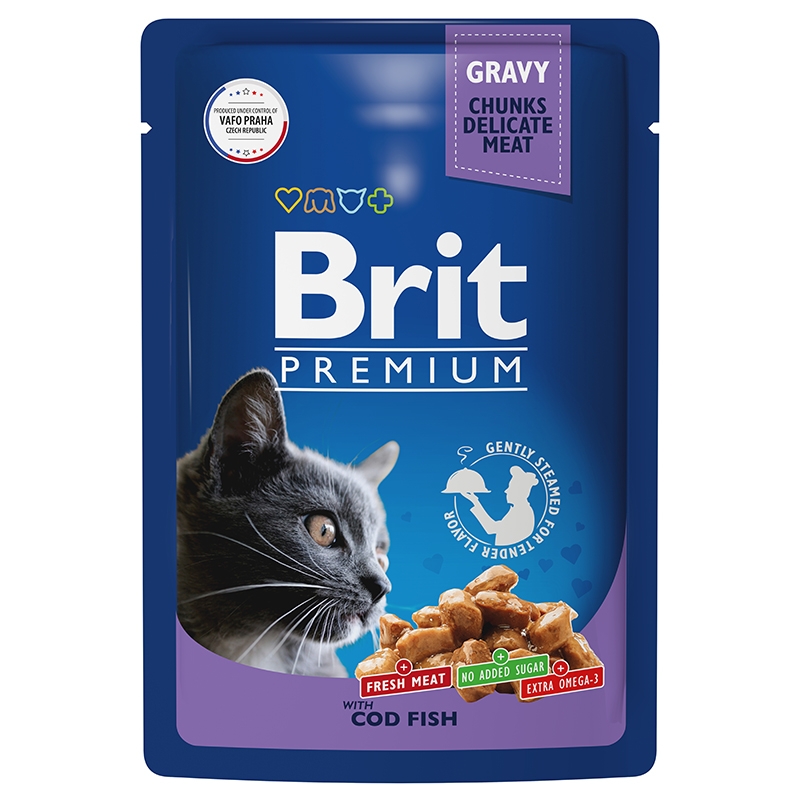 Брит Паучи Premium Gravy для кошек, кусочки в соусе, 14*85 г, в ассортименте, Brit