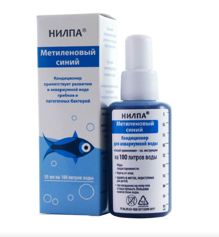 Нилпа Кондиционер, Метиленовый синий, препятствующий развитию в аквариумной воде грибков и патогенных бактерий, 50 мл, Nilpa