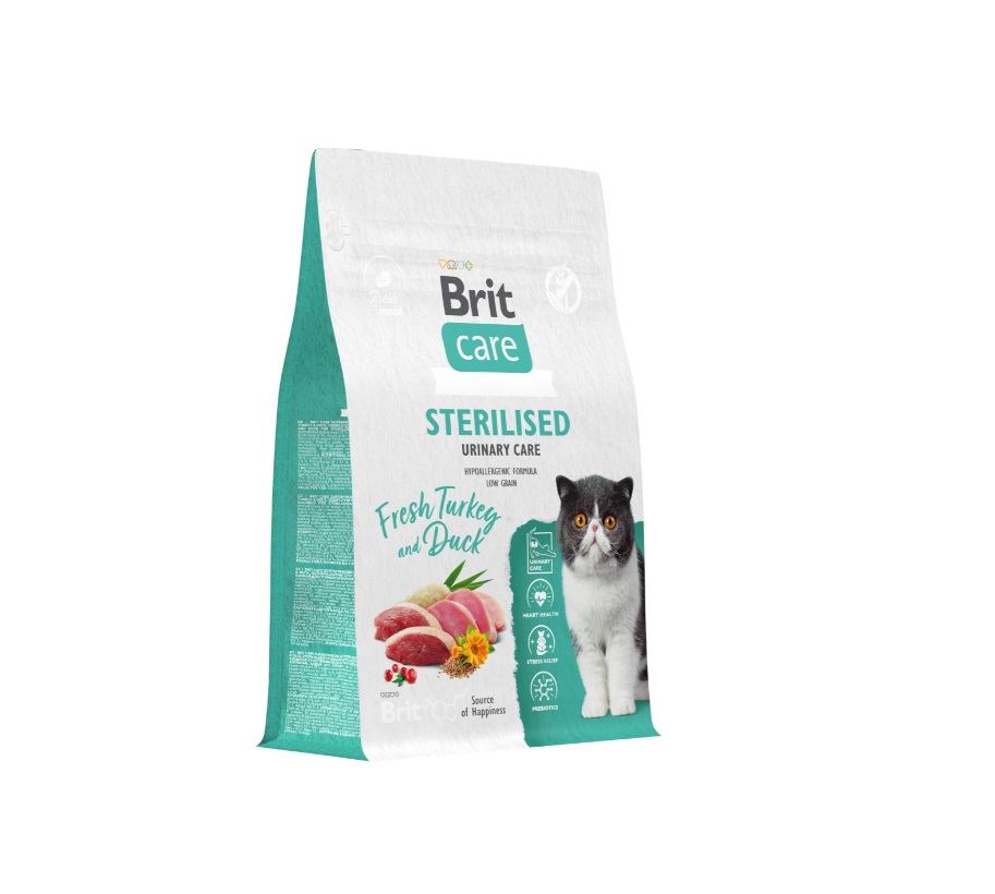 Брит Кэа Корм Cat Sterilised Urinary Care для стерилизованных кошек, профилактика МКБ, Индейка с уткой, в ассортименте, Brit Care