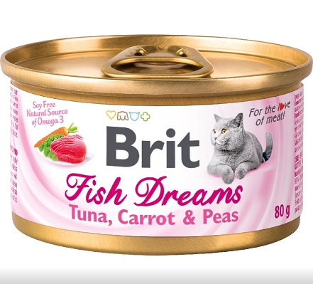 Брит Консервы Fish Dreams Tuna, Carrot & Pea для кошек, Тунец, морковь и горошек, 12*130 г, Brit