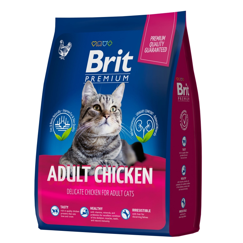 Брит Корм Premium Cat Adult Chicken премиум-класса для кошек, Курица, в ассортименте, Brit 