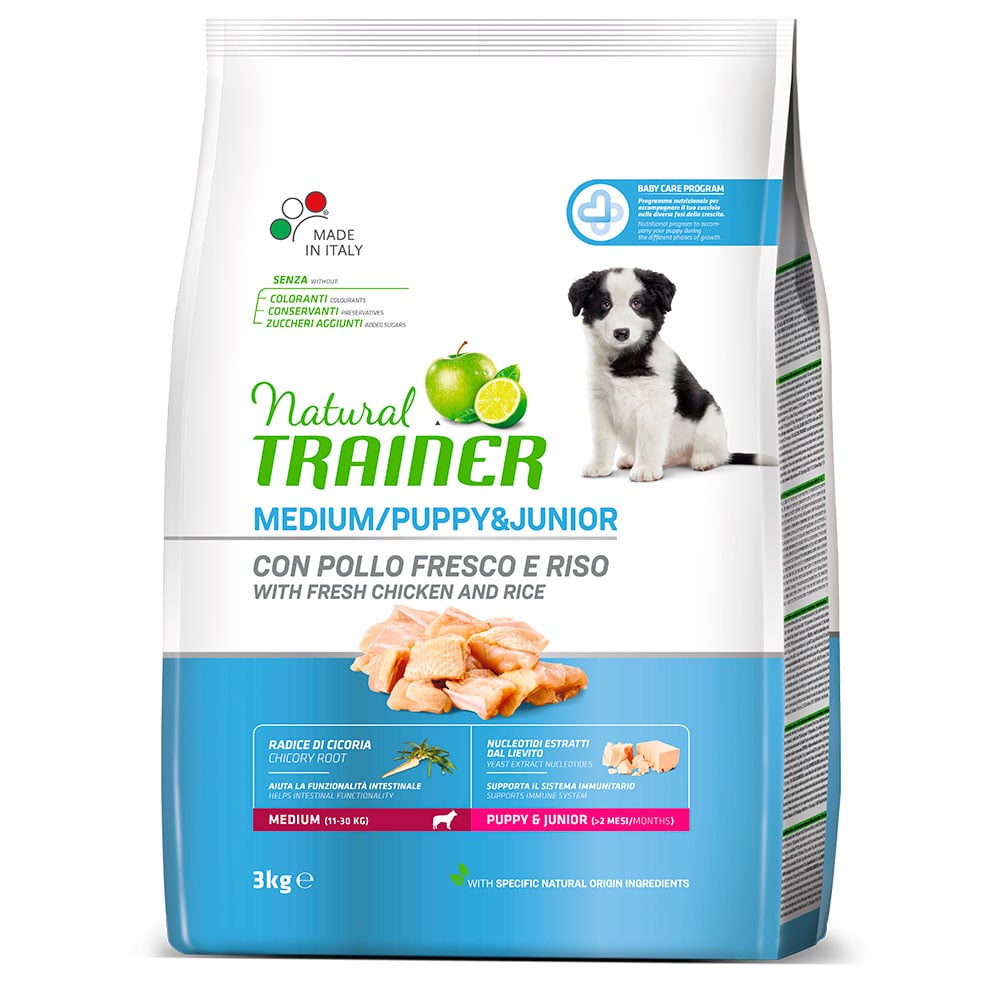 Трейнер Корм Natural Medium Puppy/Junior для щенков и юниоров средних пород от 1 до 10 месяцев, 3 кг, Trainer 