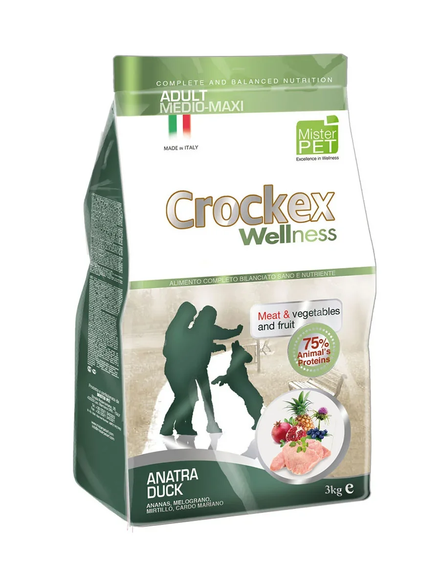 Крокекс Корм Anatra Duck для собак средних и крупных пород, Утка/Рис, в ассортименте, Crockex Wellness
