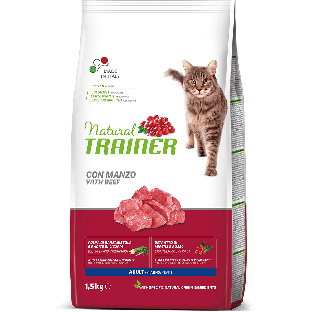 Корм Трейнер для взрослых кошек с говядиной, Trainer Natural Adult Beef, 1,5 кг, Trainer
