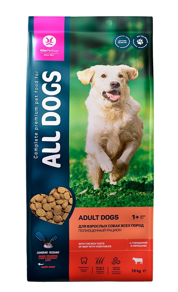 Олл Догс Корм для собак Adult Говядина/Овощи, в ассортименте, All Dogs