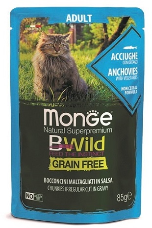 Монже Паучи беззерновые с овощами Cat BWild Grain free для кошек, в ассортименте, 85 г, Monge