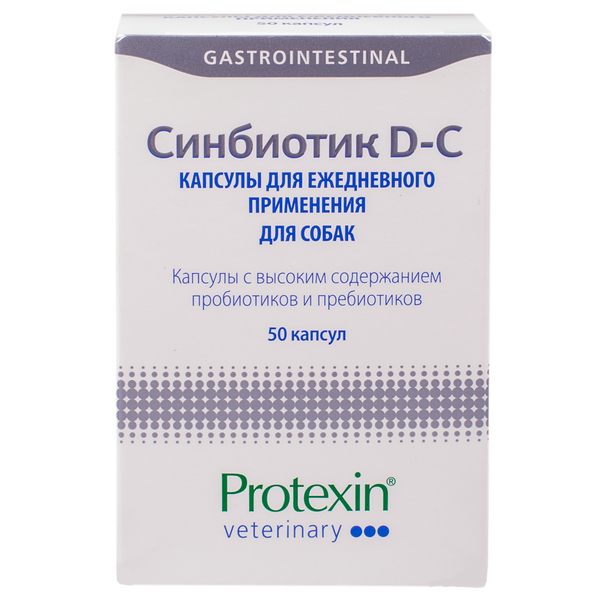 Срок 01/23!!! Синбиотик D-C для собак для пищеварения, 50 капсул, Protexin