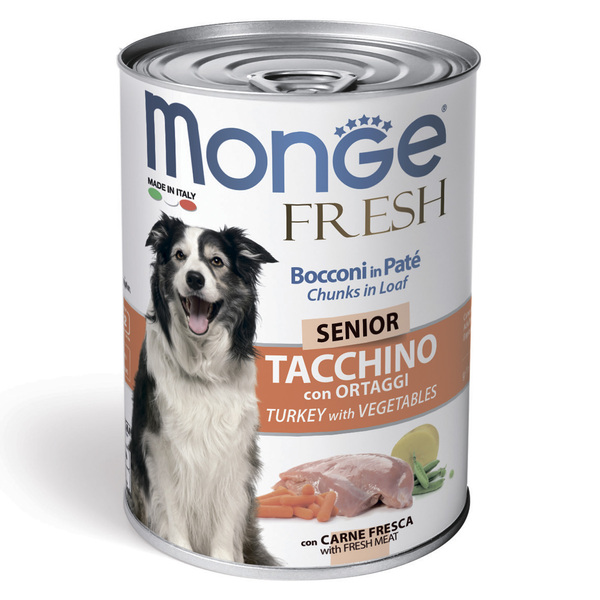 Монже Консервы Dog Fresh Chunks in Loaf (Мясной рулет) для пожилых собак, Индейка/Овощи, 400 г, Monge