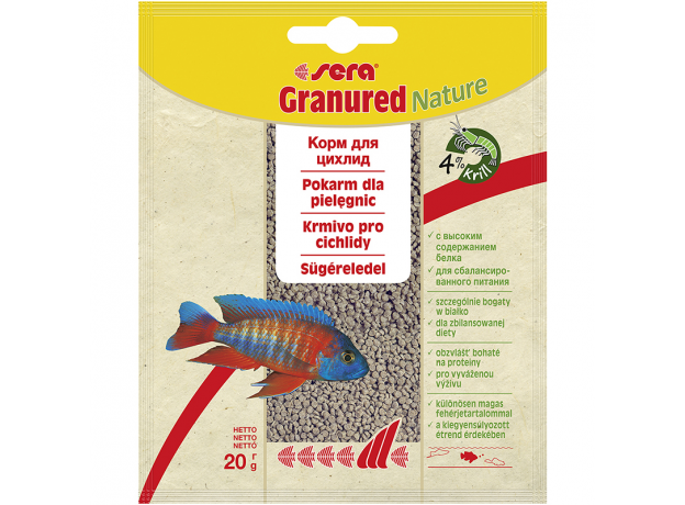 Сера Основной корм Granured Nature для плотоядных цихлид, гранулы, в ассортименте, Sera
