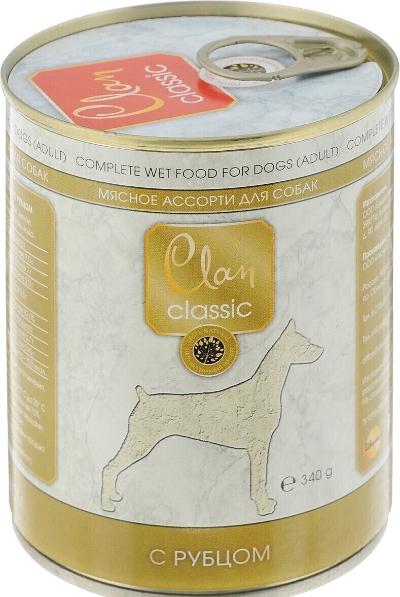 Клан Консервы Classic Adult для собак, Мясное ассорти, в ассортименте, 340 г, Clan