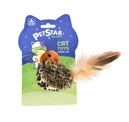 Пэт Стар Игрушка для кошек Птичка с мятой и перьями, 18 см, текстиль, Pet Star