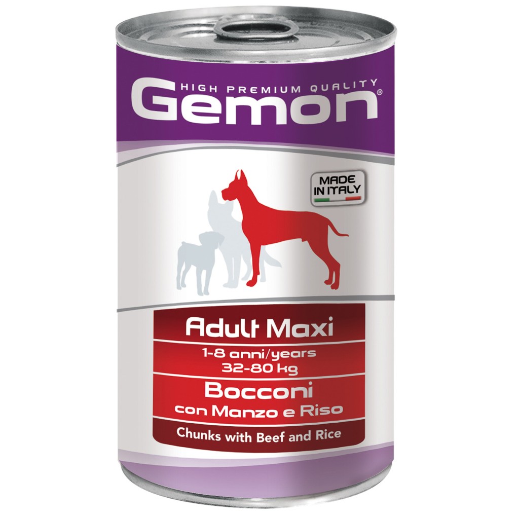 Джемон Консервы Adult Dog Maxi для собак крупных пород, Говядина/Рис, 1250 г, Gemon 