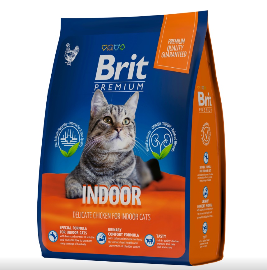 Брит Корм Cat Indoor премиум класса для кошек домашнего содержания, Курица, в ассортименте, Brit