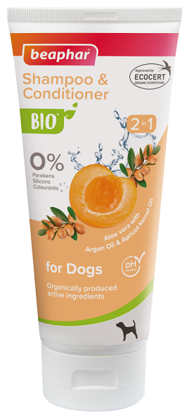 New Беафар Шампунь-кондиционер Bio 2in1 для собак, Масло косточек абрикоса/Аргановое масло, 200 мл, Beaphar