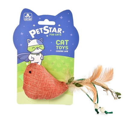 Пэт Стар Игрушка для кошек Птичка с мятой и перьями, 23 см, текстиль, Pet Star