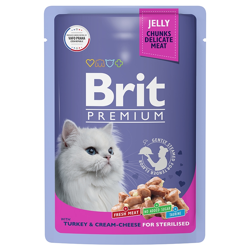 Брит Паучи Premium Jelly для стерилизованных кошек, кусочки в желе, 14*85 г, в ассортименте, Brit