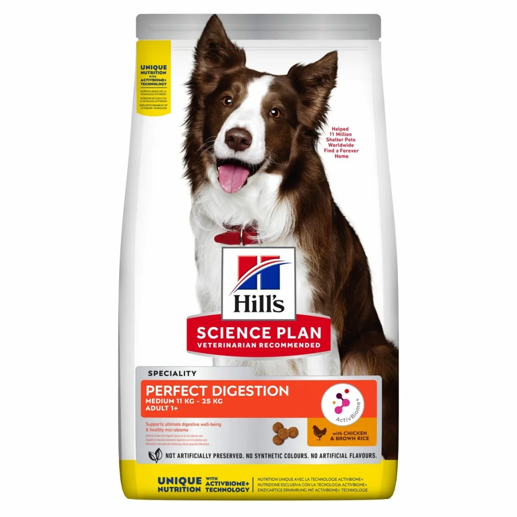 Хиллс Корм Science Plan Perfect Digestion для собак средних пород для поддержания баланса пищеварения, Курица/Коричневый рис, в ассортименте, Hills