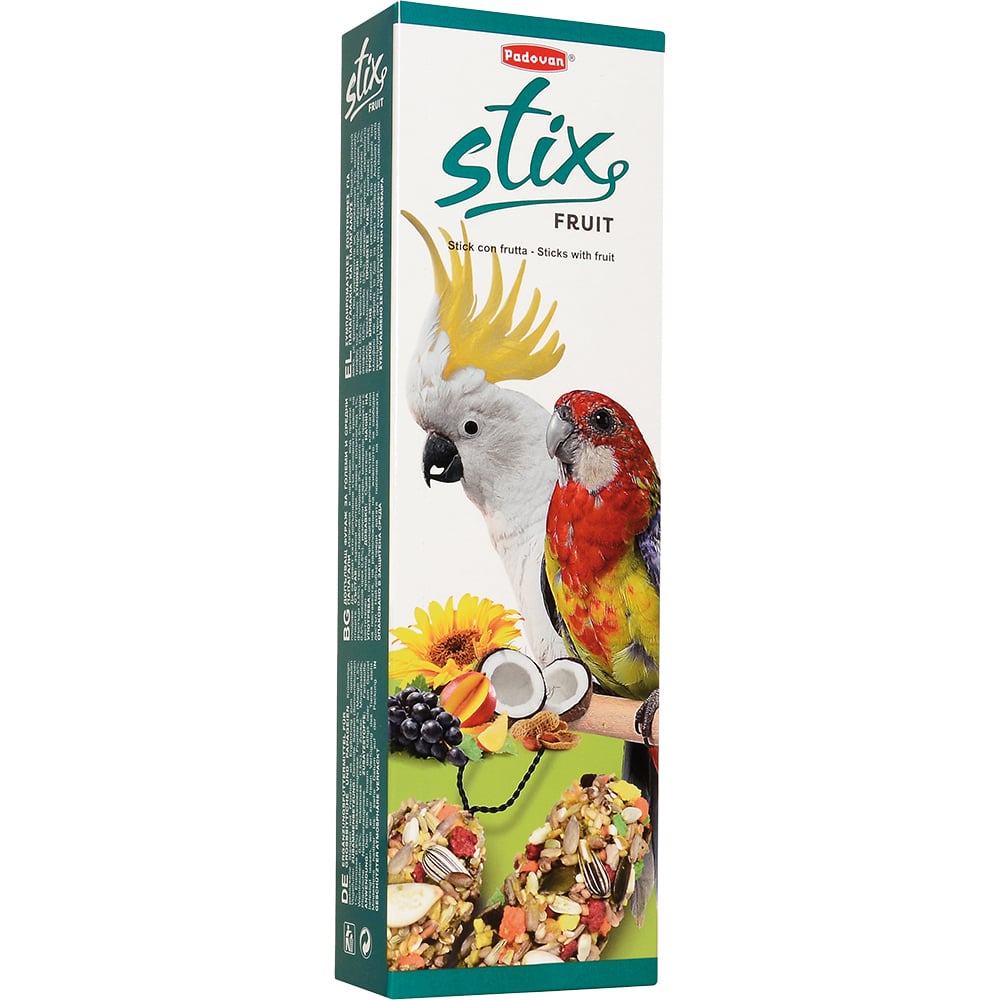 Падован Лакомство Stix parrots палочки фруктовые для крупных и средних попугаев, 2 шт, 150г, Padovan
