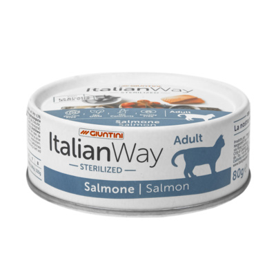 Италиан Вэй Консервы безглютеновые Sterilized Salmon для стерилизованных кошек, Лосось, 80 г, Italian Way