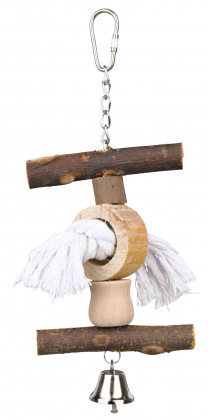 Трикси Игрушка для птиц с колокольчиком и веревкой, 20 см, дерево, Trixie