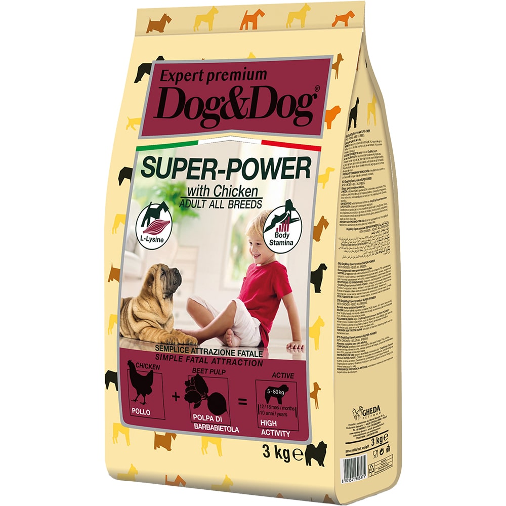 Дог Дог Эксперт Корм Premium Adult Super-Power для активных собак, Курица, в ассортименте, Dog&Dog Expert