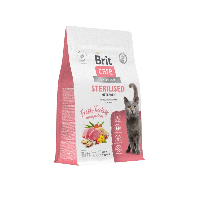 Брит Кэа Корм Cat Sterilised Metabolic для стерилизованных кошек, Индейка, в ассортименте, Brit Care