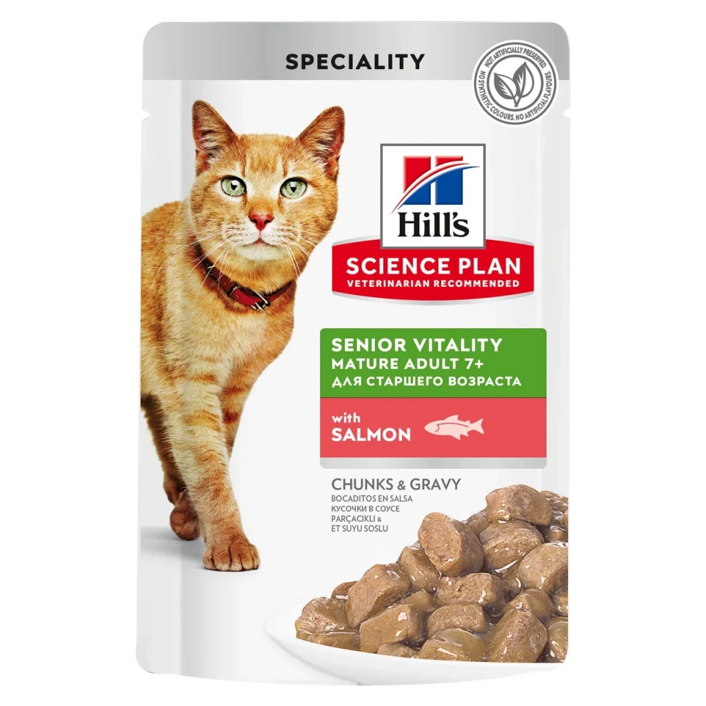 Хиллс Паучи Science Plan Senior Vitality для кошек старше 7 лет, в ассортименте, 12*85 г, Hills