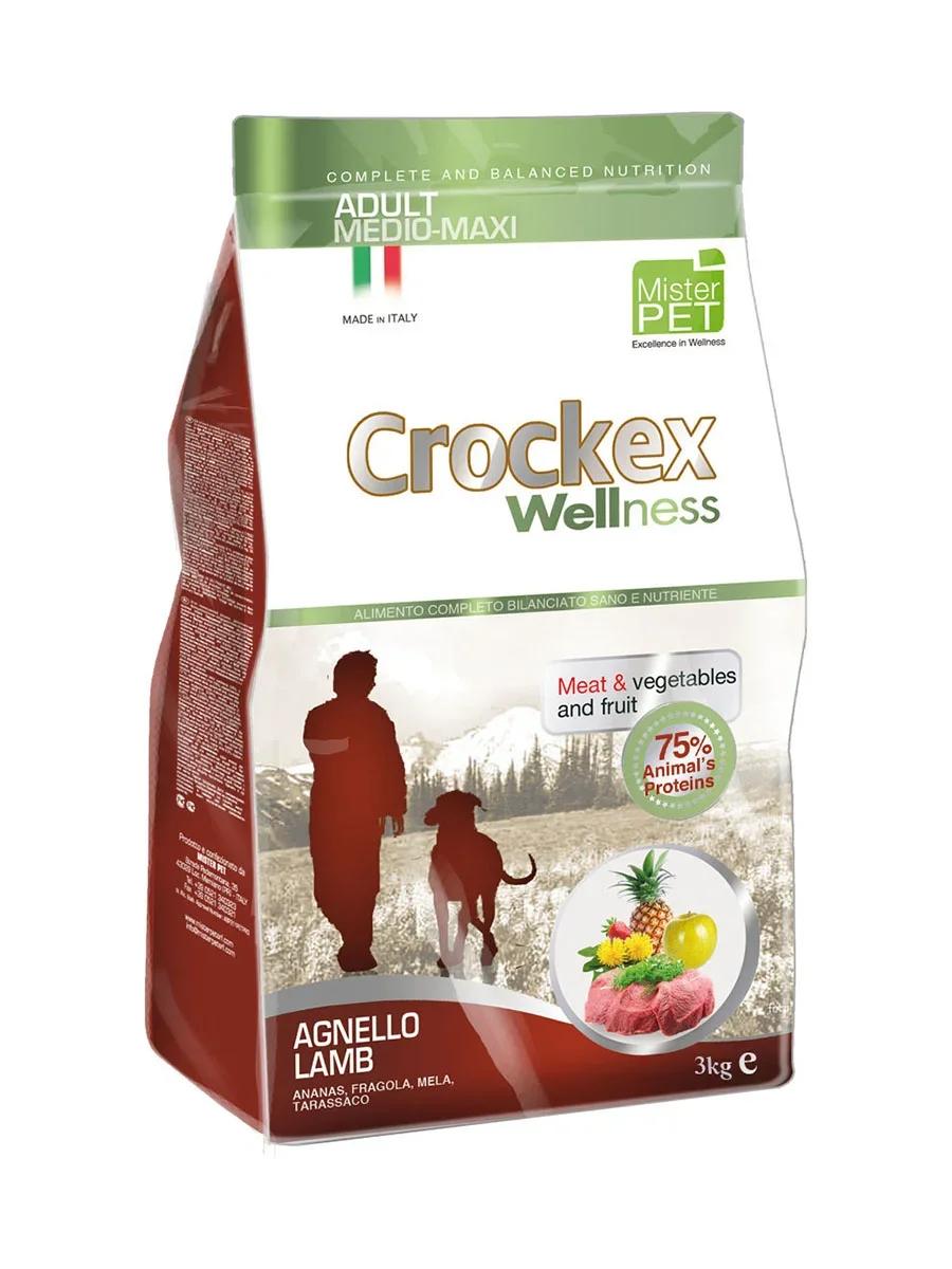 Крокекс Корм Agnello Lamb для собак средних и крупных пород, Ягненок/Рис, в ассортименте, Crockex Wellness