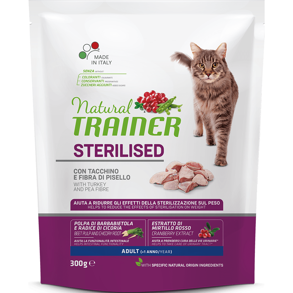 Трейнер Корм Natural Cat Adult Sterilised With Turkey для кастрированных кошек, Индейка, в ассортименте, Trainer