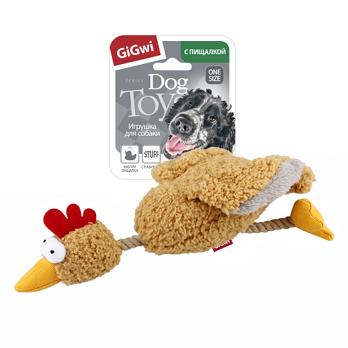 Гигви Игрушка для собак Курица с пищалкой, 36 см, текстиль, коричневый, GiGwi