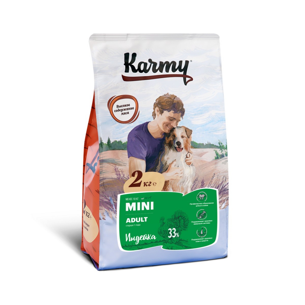 Карми Корм  Mini Adult для собак мелких пород, 2 кг, Индейка, Karmy
