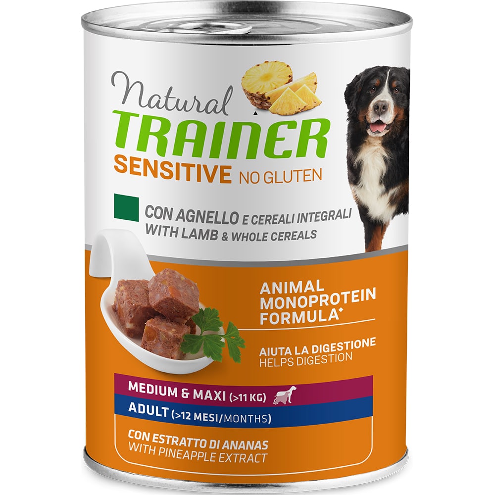 Трейнер Консервы Natural Sensitive No Gluten Adult Medium/Maxi Lamb для собак средних/крупных пород, Ягненок, 12*400г, Trainer