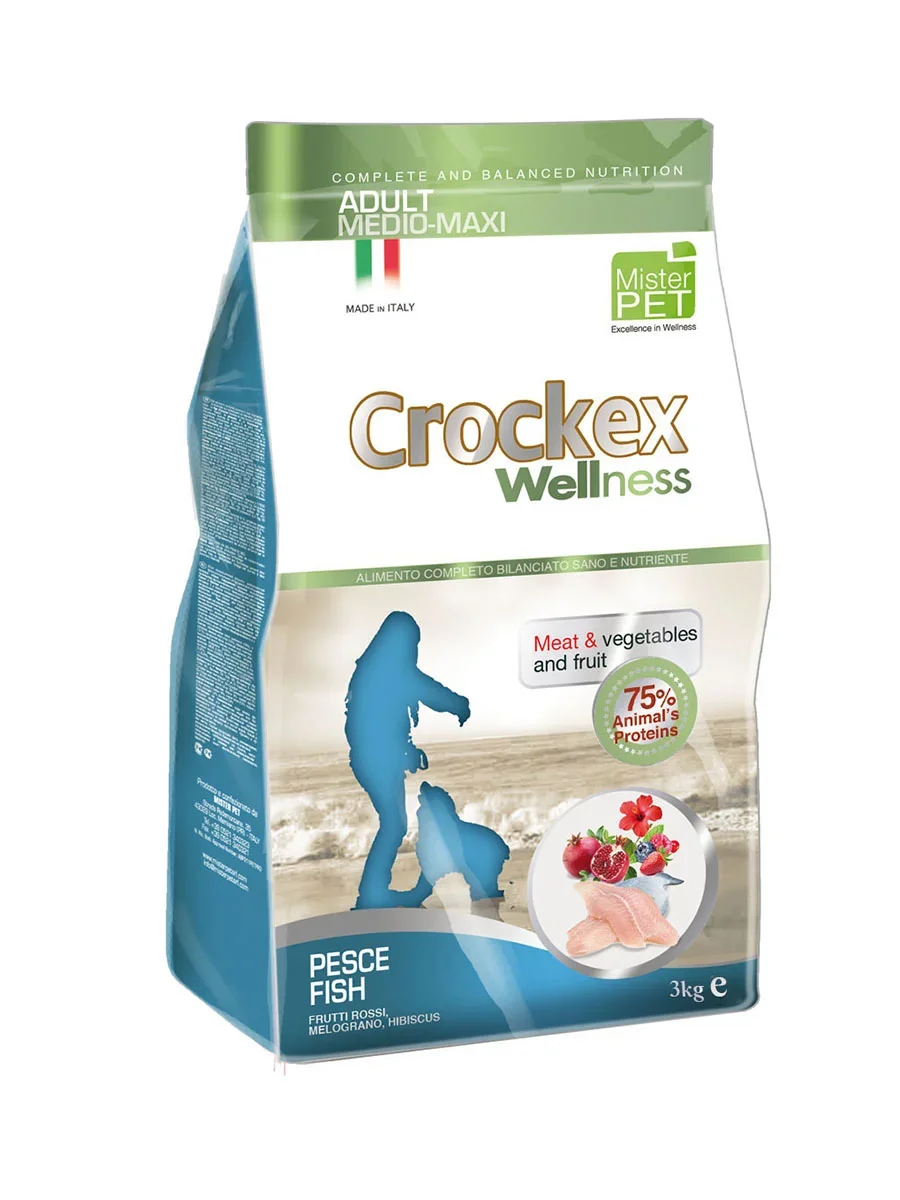 Крокекс Корм Pesce Fish для собак средних и крупных пород, Рыба/Рис, в ассортименте, Crockex Wellness