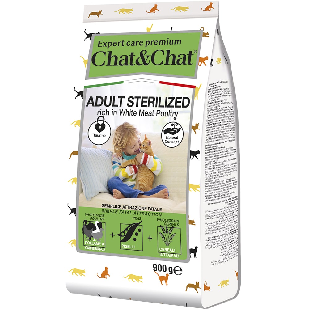Чат Чат Эксперт Корм Premium Adult Sterilized для стерилизованных кошек, Белое мясо птицы, в ассортименте, Chat&Chat Expert