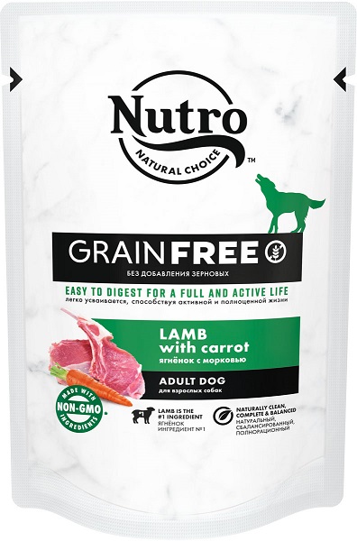 Нутро Паучи Grain Free Adult для собак кусочки в соусе, 24*85 г, в ассортименте, Nutro