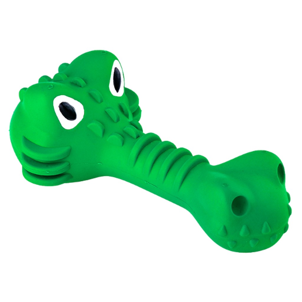 Мистер Кранч Игрушка Крокодил зеленый с пищалкой, аромат курицы, 18 см, каучук, Mr.Kranch