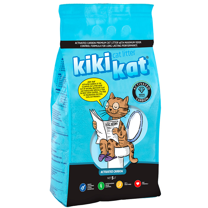 КикиКэт Наполнитель комкующийся супер-белый с активированным углем, в ассортименте, KikiKat