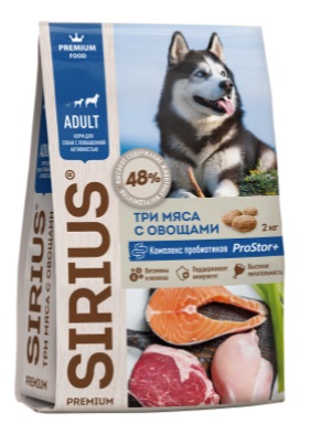 Сириус Корм для собак с повышенной активностью Три мяса/Овощи, в ассортименте, Sirius