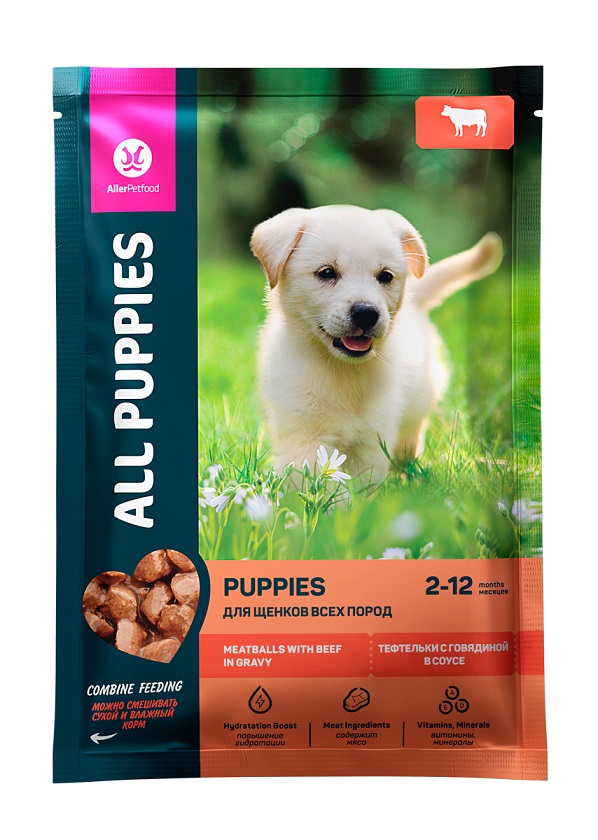 Олл Догс Паучи Puppies для щенков Тефтельки в соусе, 28*85 г, в ассортименте, All Dogs