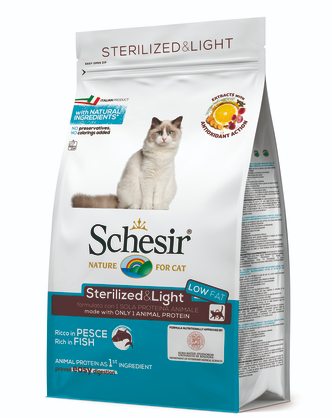 Шезир Корм Sterilized and Light для стерилизованных кошек и с избыточным весом Рыба, в ассортименте, Schesir