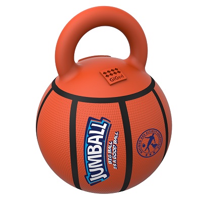 Гигви Игрушка для собак Мяч баскетбольный c ручкой, 26 см, резина, черный/оранжевый, GiGwi