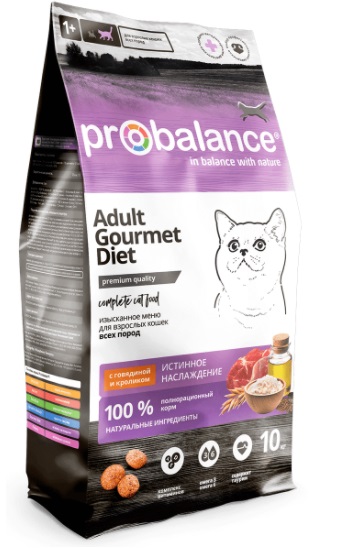 ПроБаланс Корм Gourmet Diet для кошек Говядина/Кролик, 10 кг, ProBalance