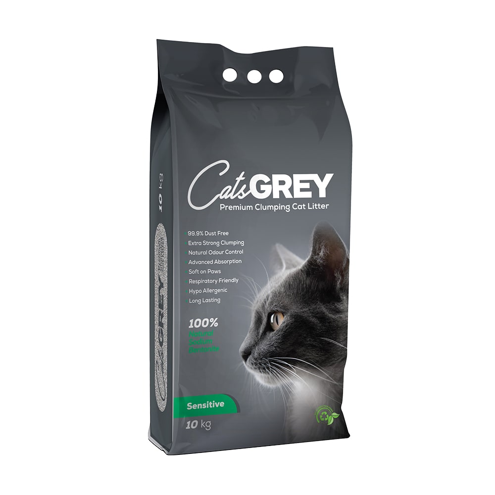 Кетс Грей Наполнитель Sensitive комкующийся премиальный для чувствительных кошек, 10 кг, Cat's Grey
