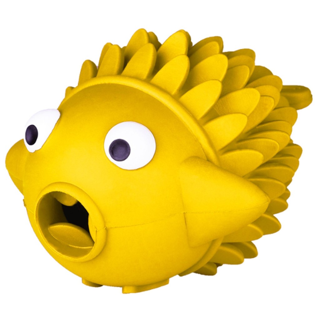 Мистер Кранч Игрушка для лакомств Рыба-ёрш, аромат сливок, 12 см, желтый, каучук, Mr.Kranch