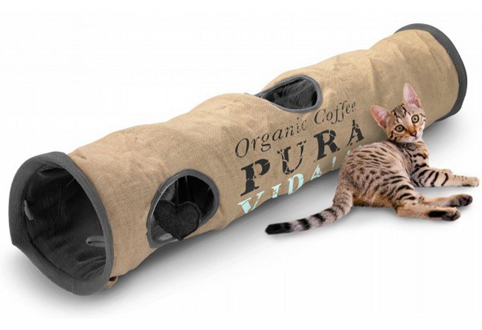 Эби Туннель с окошком шуршащий Pura Vida для кошек, длина 120 см, диаметр 25 см, серый, Europet Bernina International