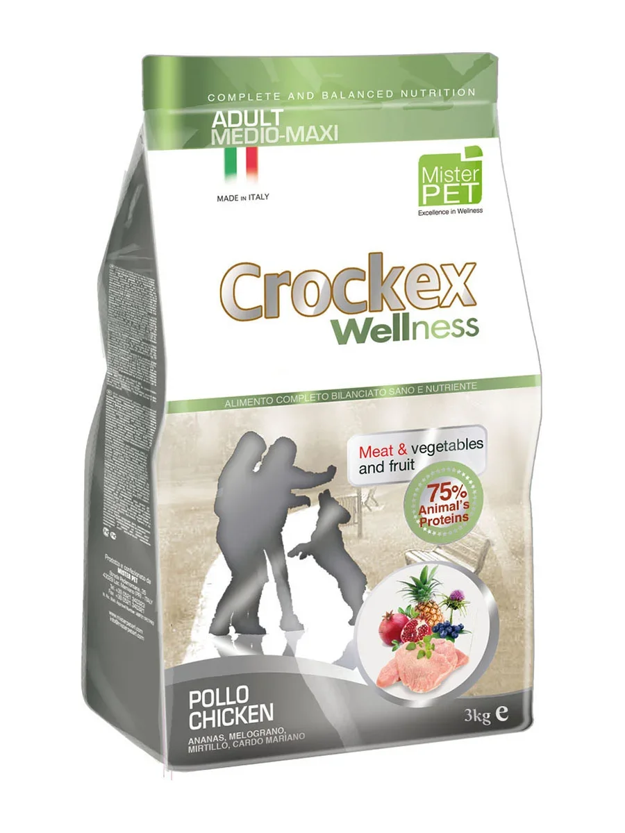 Крокекс Корм Pollo Chicken для собак средних и крупных пород, Курица/Рис, в ассортименте, Crockex Wellness