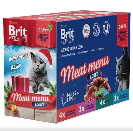 Брит Паучи Premium Особые меню для взрослых кошек, 14*85 г, в ассортименте, Brit