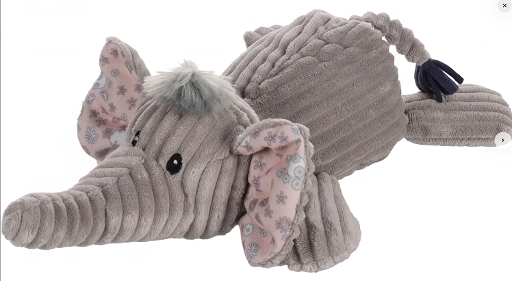 Фламинго Игрушка Слон FANTO для собак, с пищалкой, 36*23 см, серый, текстиль/вельвет, Flamingo
